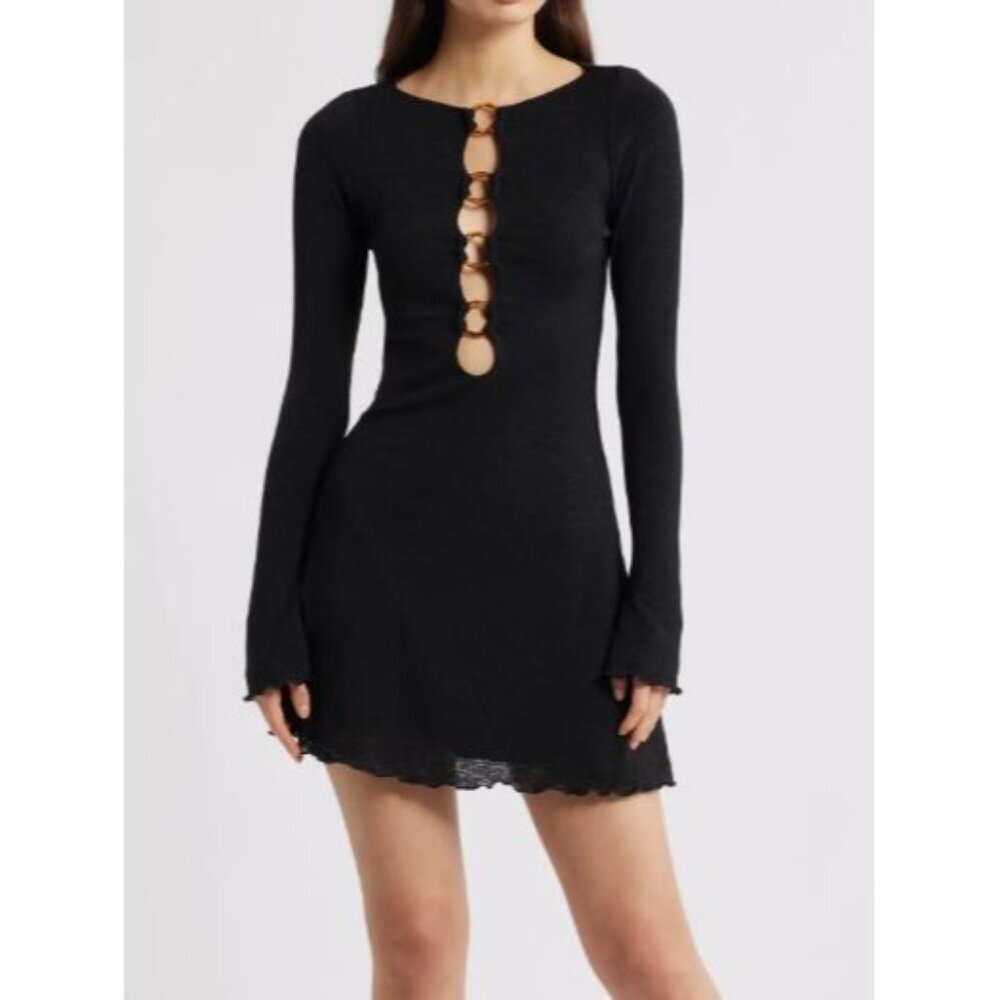 Princess Polly Dejonge Ring Mini Dress Women Size 8 NWT Long Sleeve Black